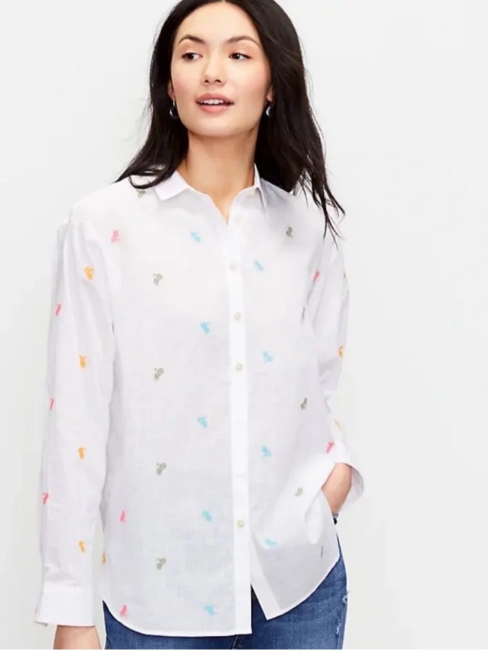 LOFT Embroidered Bicycle Button Up Shirt M